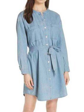 Eileen Fisher Womens Organic Cotton Drapery Denim Shirt Dress with Tie S NWT